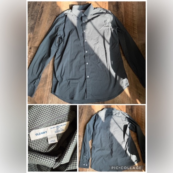 Old Navy Men's Dark Checkered Button-Down Shirt Large Slim Fit - Picture 1 of 1
